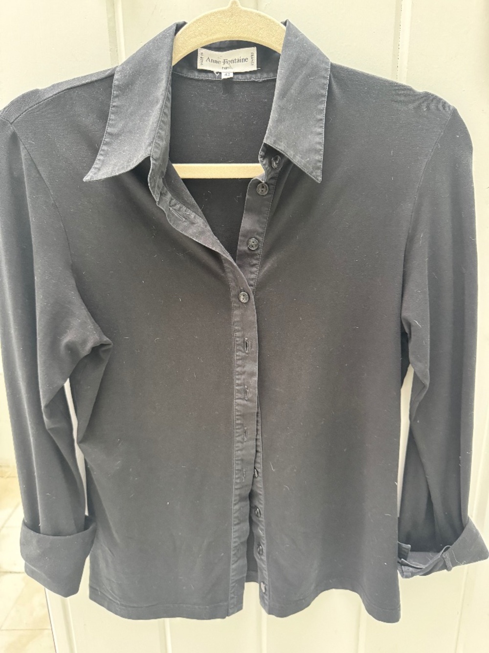 Anne Fontaine Black long sleeve collar top blouse FR 42